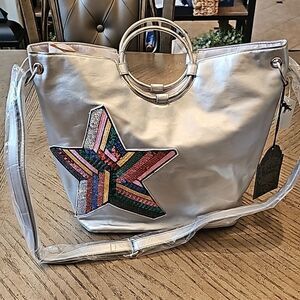 Star ring tote bag silver sequin NWT T shirt and Jeans